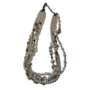 Premier Designs Necklace Multi Strand Layered White‎ Faux Pearl Crystal Beads